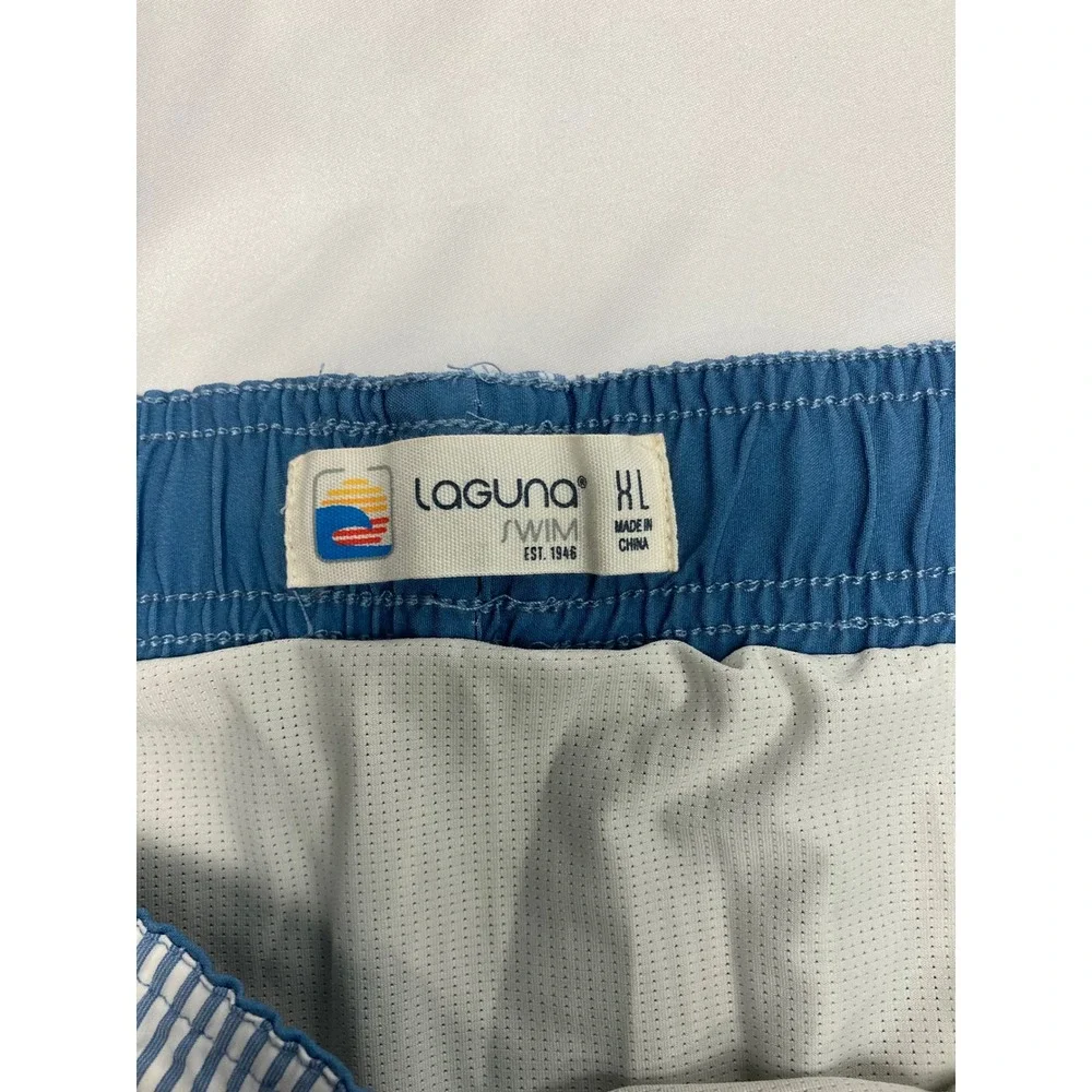 Laguna Swim Trunks Men's‎ XL Blue White Striped Lined Drawstring Shorts NWT